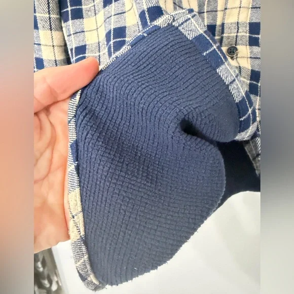 Nomad Men’s Small Navy Blue and Cream Plaid Lined Flannel Shirt Long Sleeve EUC - Picture 3 of 6